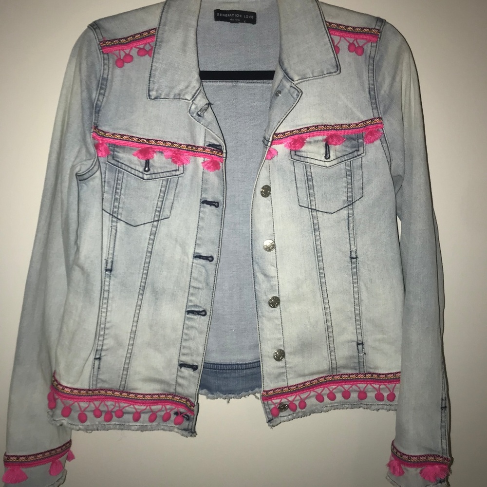 Generation Love Denim Jean Jacket Fran Pom Poms
